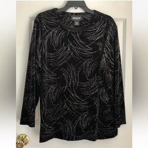 BRIGGS PETITE XL TOP VELVET BLACK SILVER THEAD PULLOVER LONG SLEEVES TUNIC Ps2